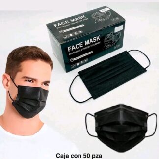 Caja con Cubrebocas color negro con 50 unidades